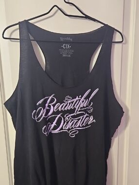 Beautiful Disaster Black Tank Top with Pink Script Branding